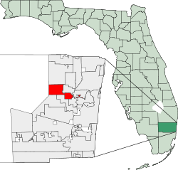 Map of Florida highlighting Tamarac